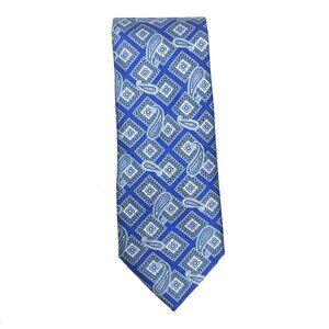Brioni Handmade Italy Geometric Paisley Silk Tie Necktie Blue 3.5" x 59"